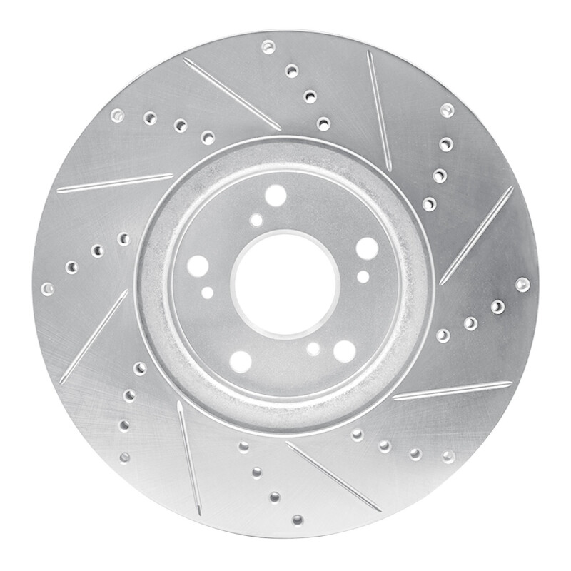 Acura TL Brake Rotor (1) - Front Left - R1 Concepts - Drilled & Slotted - Silver - `04-`08